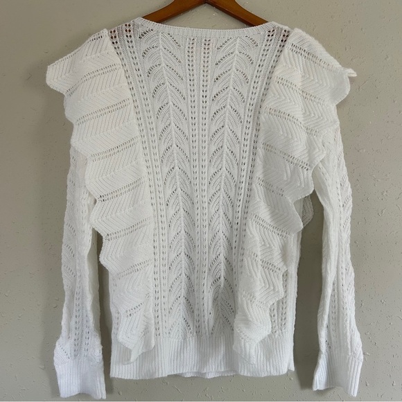 C+D+M White Ruffle Crewneck Sweater Medium Neutral Preppy Casual Formal - Picture 4 of 6